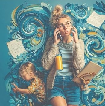 Busy caregiver managing family health information