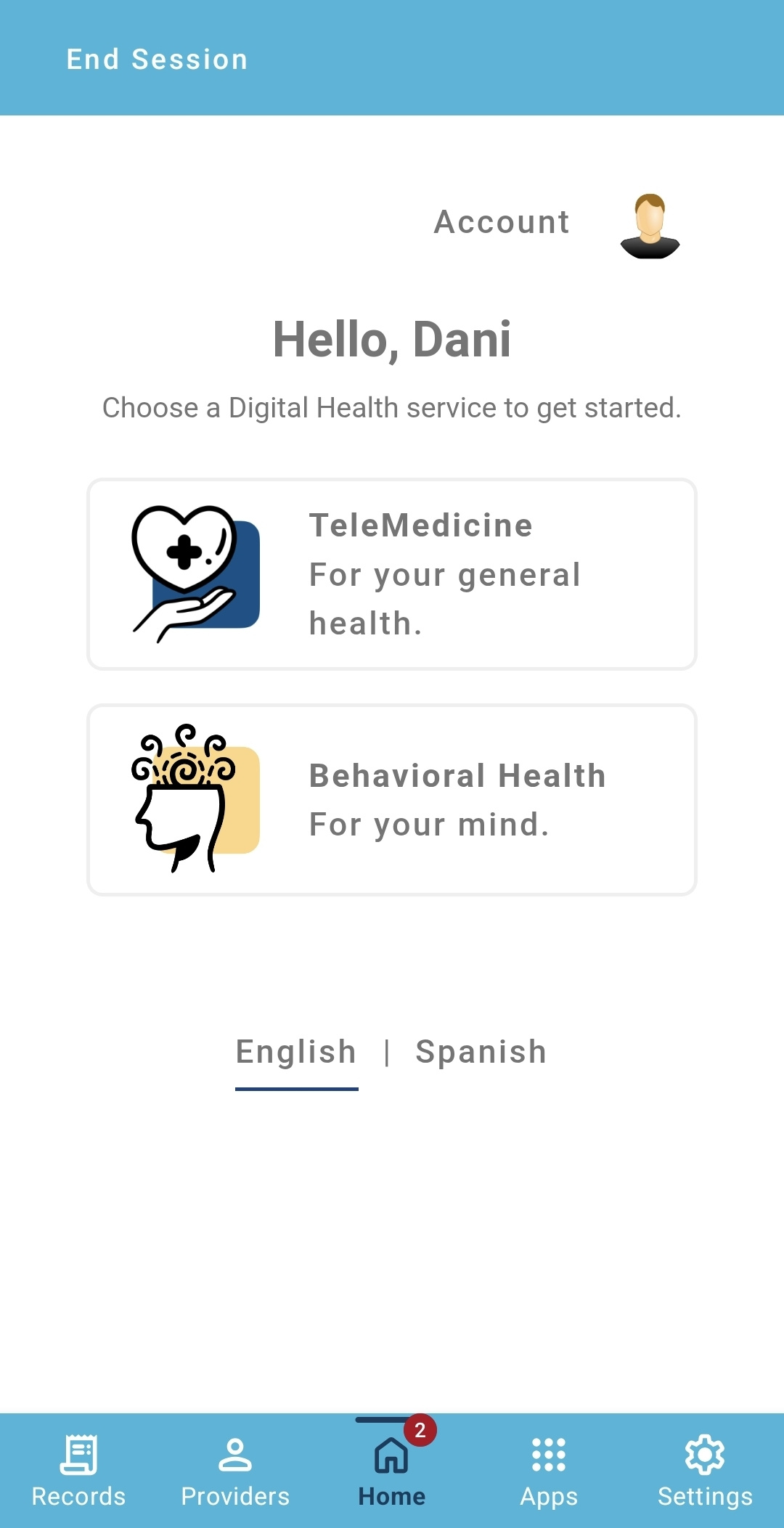 The Virtual Care screen